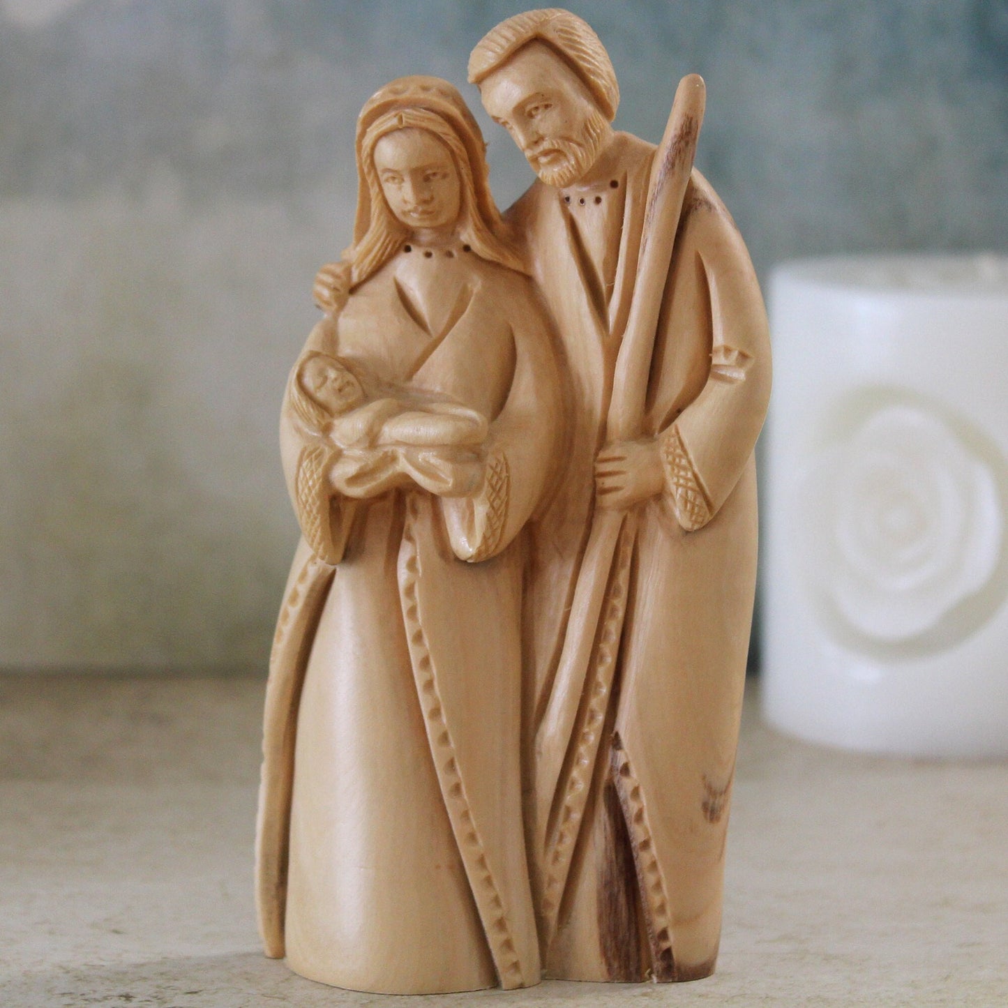 Olive Wood Holy Family, a Hand Carved Statue of Baby Jesus St Mary & Josef From Jerusalem Unique Gift From the Holy Land