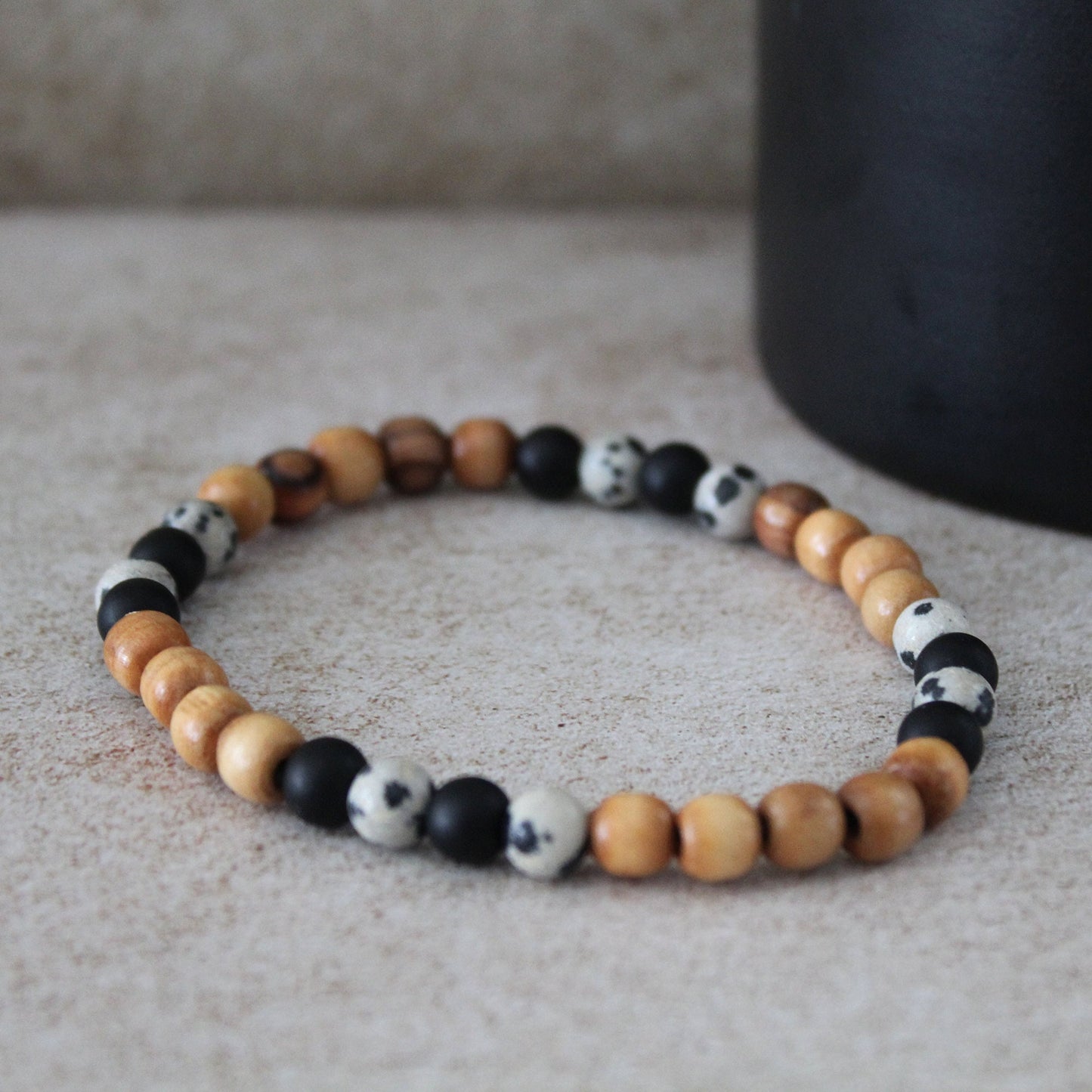 Dalmatian Jasper Protection Bracelet with Olive Wood Beads - Handcrafted Hebrew Unisex Jewelry