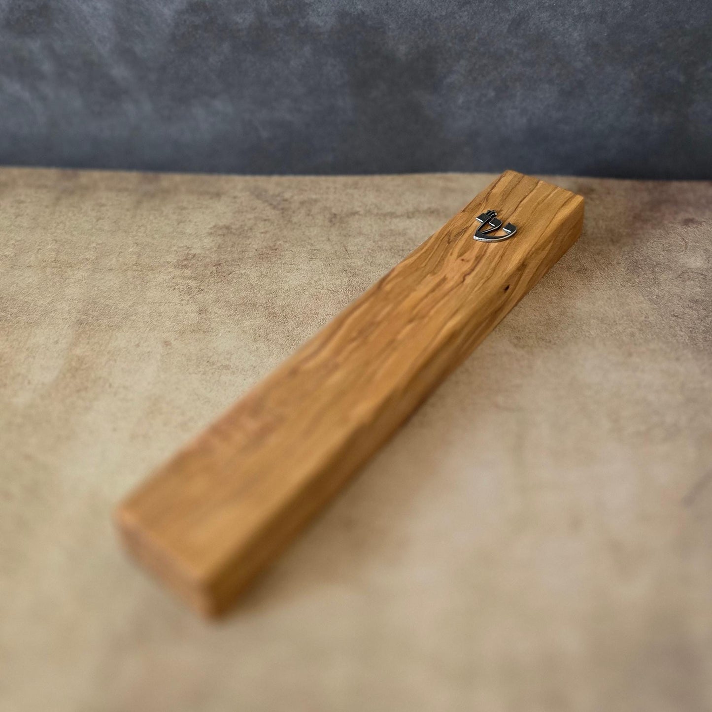 8.6" / 22cm Olive Wood Mezuzah with Silver Shin - Handcrafted Jewish Door Blessing - Perfect Housewarming Gift - Traditional Judaica