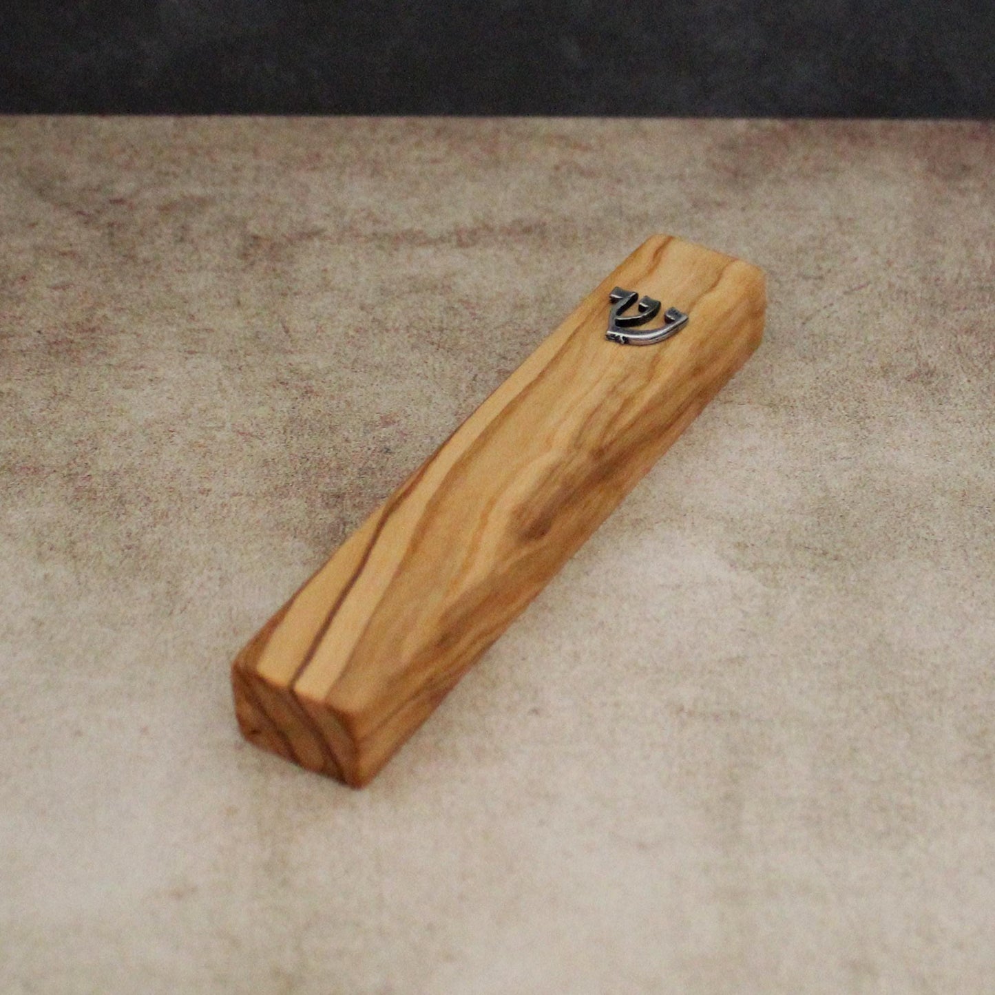 12cm / 4.7" Olive Wood Mezuzah Case from Jerusalem With the Letter "SHIN" in Silver, Gift for Jewish Housewarming, Scroll Up to 10cm / 3.93"