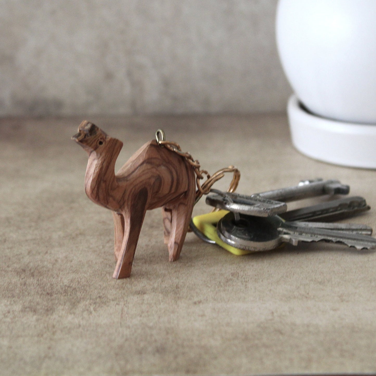 Two Olive Wood Camel Statue Keychain, Hand Carved Animal Keychain, Hand Made in Holy Land Jerusalem New Driver Keychain