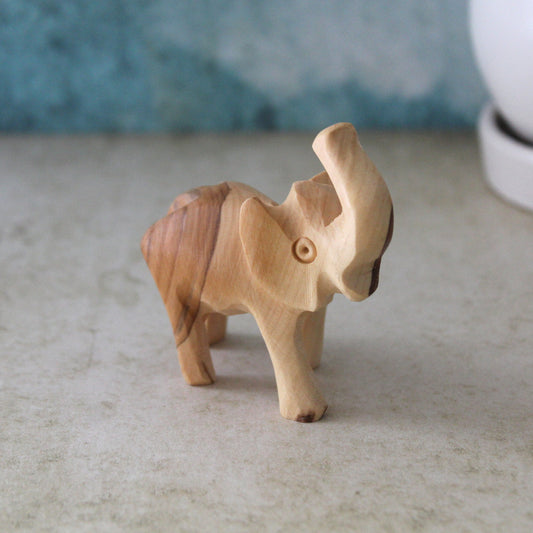 2.9" Pair of Hand-Carved Olive Wood Elephant Figurines – Made in Jerusalem, Holy Land Craftsmanship for Elegant Home Décor