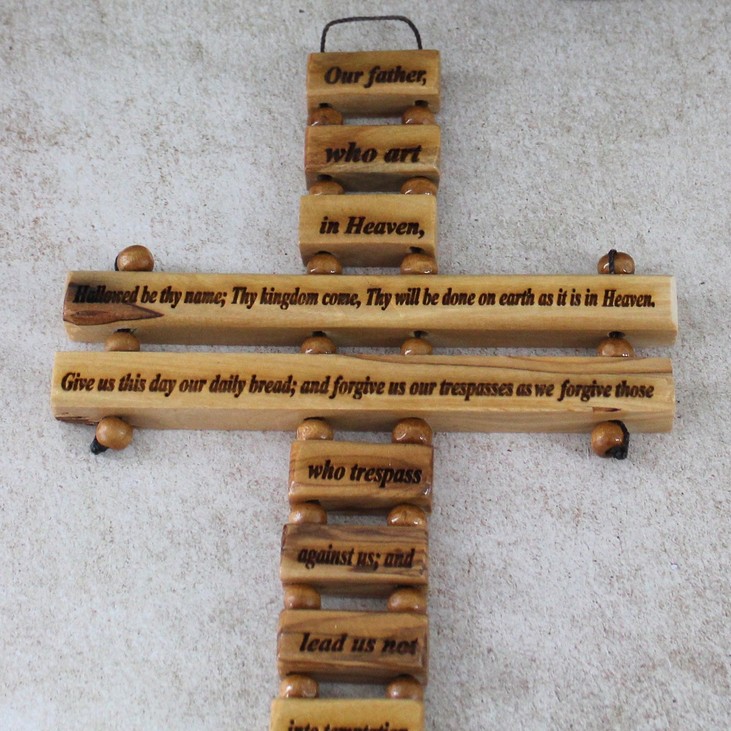 Handmade Olive Wood Cross of The Lord's Prayer, Our Father Lord's Prayer engraved, Wooden Crucifix from the Holy Land