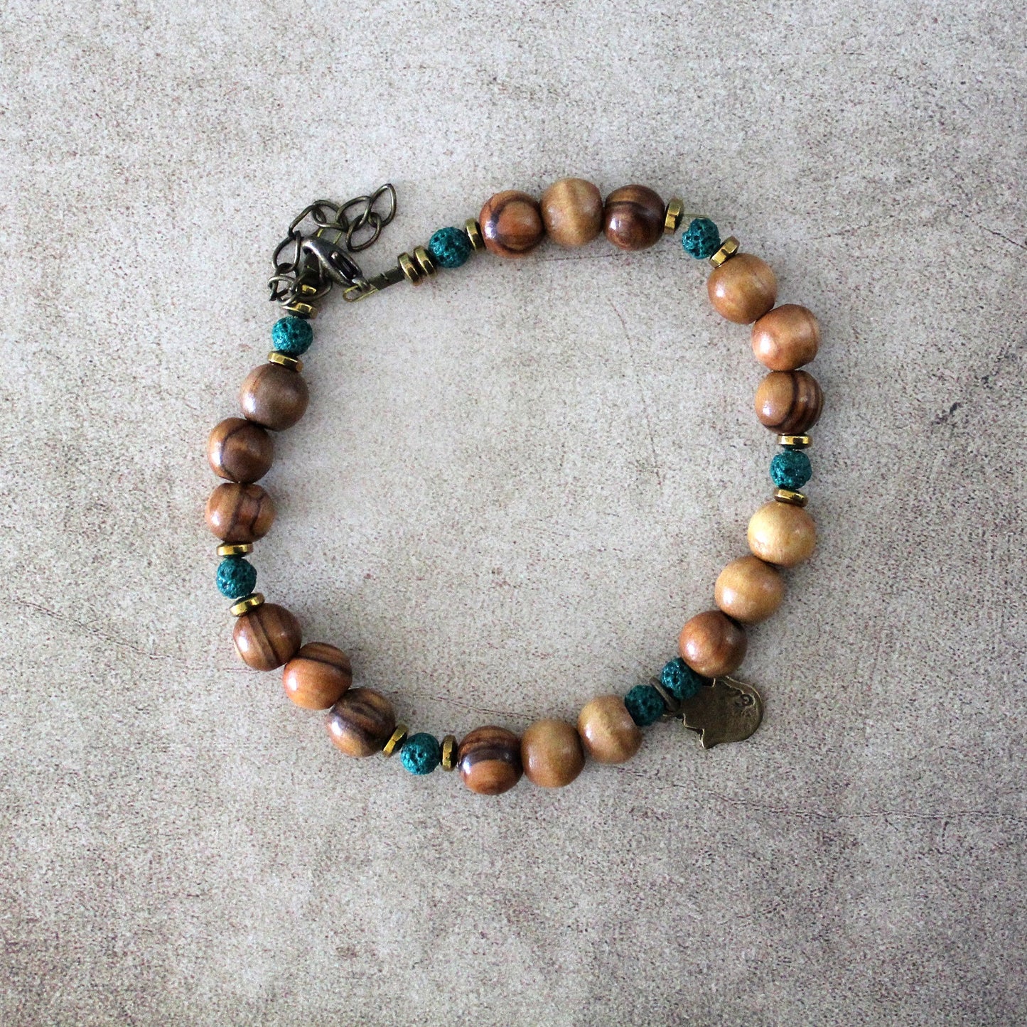 Love's Embrace: Turquoise Chakra Anklet - A Healing Gift for Him and Her, Handcrafted with Olive Wood and Lava Beads, Made in Israel