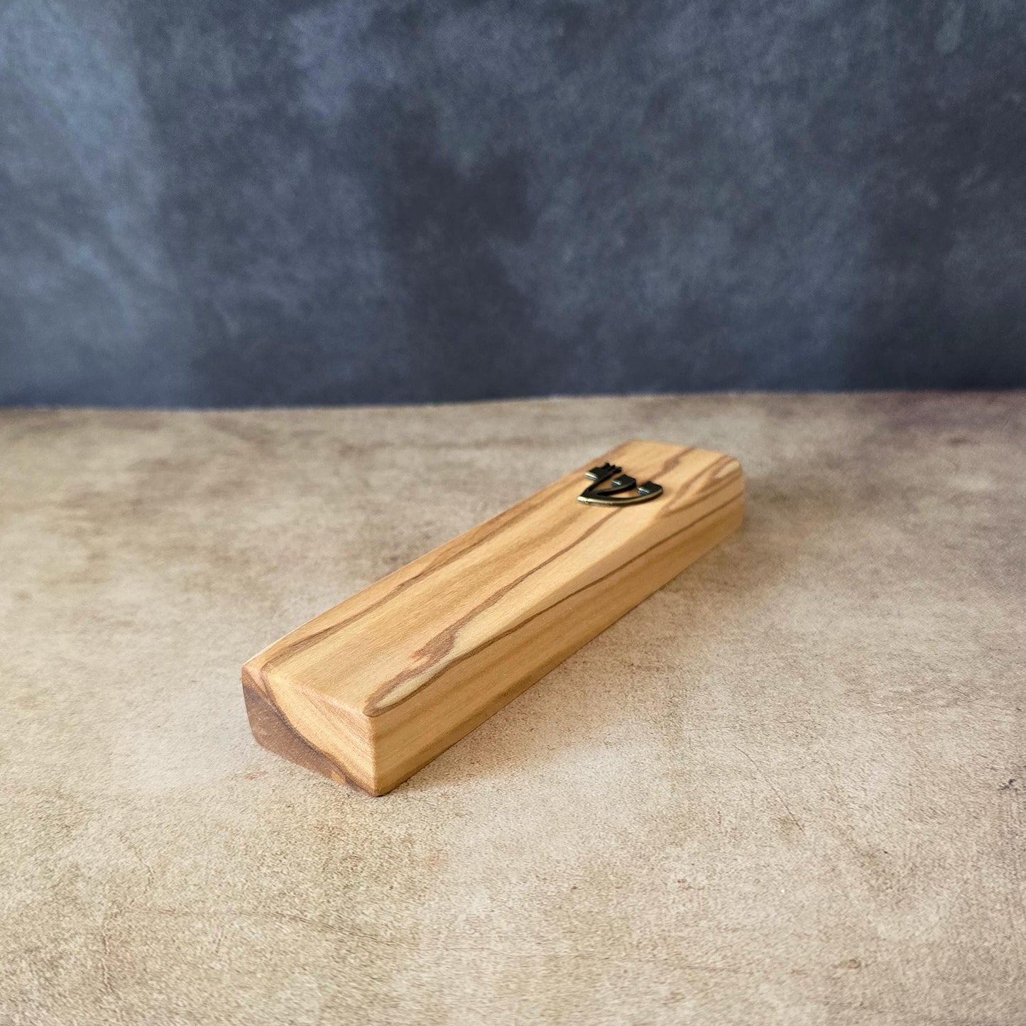 4.7" / 12cm Olive Wood Mezuzah Cases With the Letter Shin in Bronze & Scroll, Jewish Mezuzah, Jewish Home Gifts, Religious Gift