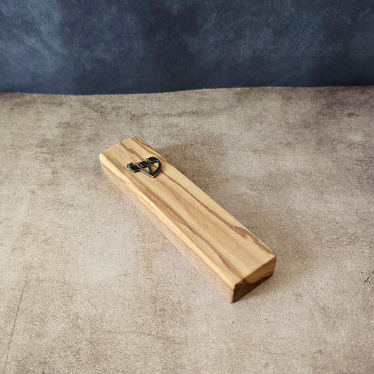 4.7" / 12cm Olive Wood Mezuzah Cases With the Letter Shin in Bronze, Jewish Mezuzah, Jewish Home Gifts, Religious Gift