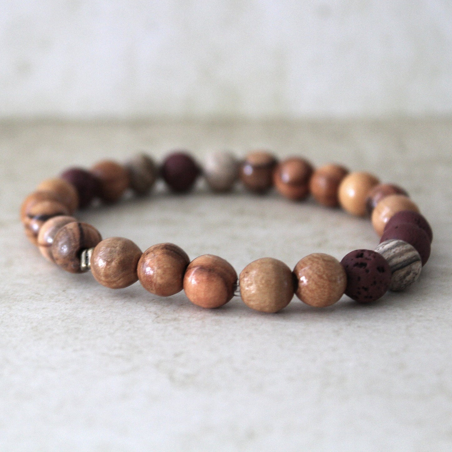 Unisex Jasper and Olive Wood Beads Bracelet for Strength and Protection - Handcrafted Hebrew Jewelry from Israel