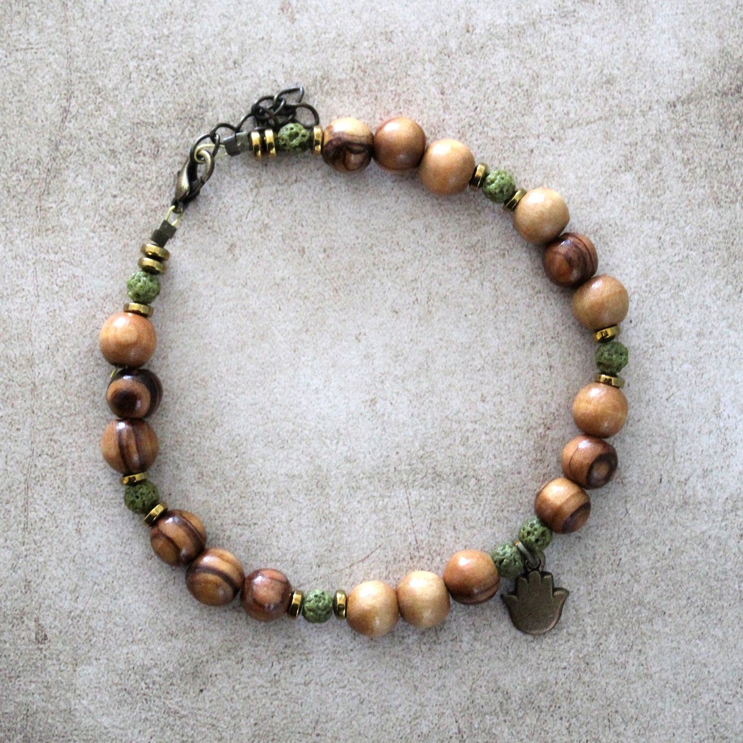 Divine Love Unleashed: Volcanic Stone Bracelet for Couples | Round Olive Wood Beaded Meditation and Healing Unisex Gift