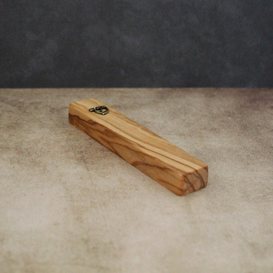 10cm, Small Olive Wood Mezuzah Case from Jerusalem With the Letter "SHIN", Gift for Jewish Housewarming