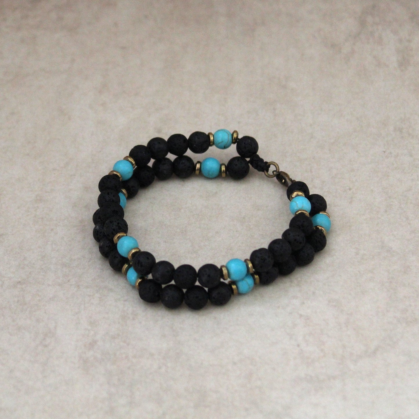 Men’s Double Bracelet Black Bracelet Lava Stone and Turquoise Beads Bracelet Gemstone Bracelet Onyx Bracelet Beaded Bracelet Black Bracelet.