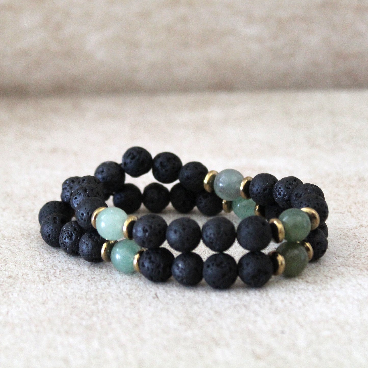 Men’s Double Bracelet Black Bracelet Lava Stone and Green Jade Bracelet Gemstone Bracelet Onyx Bracelet Beaded Bracelet Black Bracelet