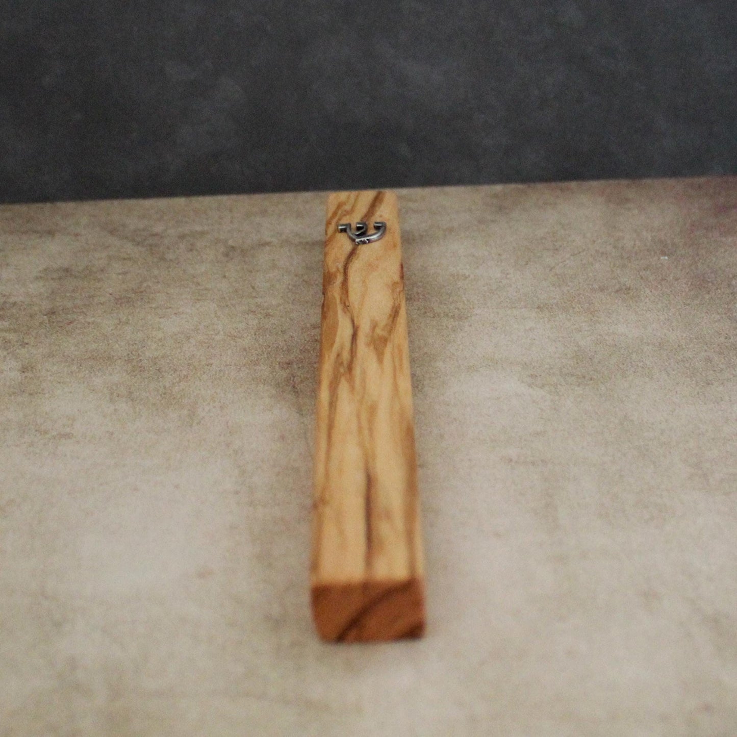 17cm / 6.69" Olive Wood Mezuzah Case from Jerusalem With the Letter "SHIN" in Silver, Gift for Jewish Housewarming, Scroll Up to 15cm / 5.9"
