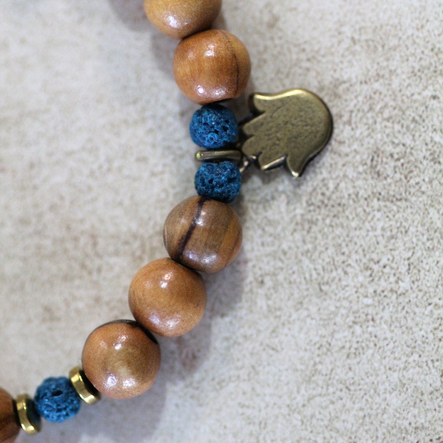 Blue Lava Beads Volcanic Round Bracelet, Hamsa Bracelet for Healing, Unisex Bracelet