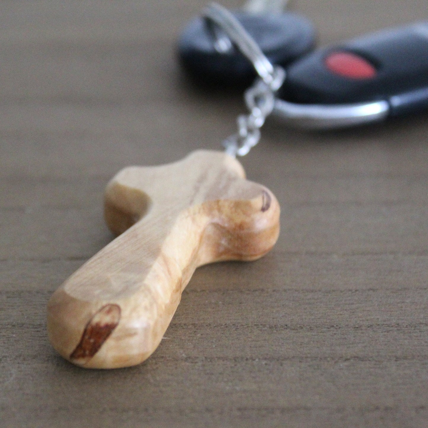 Two Christian Comfort Cross Keychain, Handmade Olive Wood Keychain Made in Jerusalem Holyland, Wooden Cross Keychain Gift, Religious gift