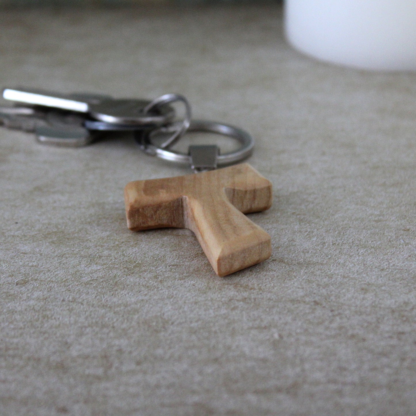 Two Handmade Tau Cross Keychain, Olive Wood Christian Keychain, Made in Jerusalem Holy Land, Wooden Cross Unique Keychain Gift