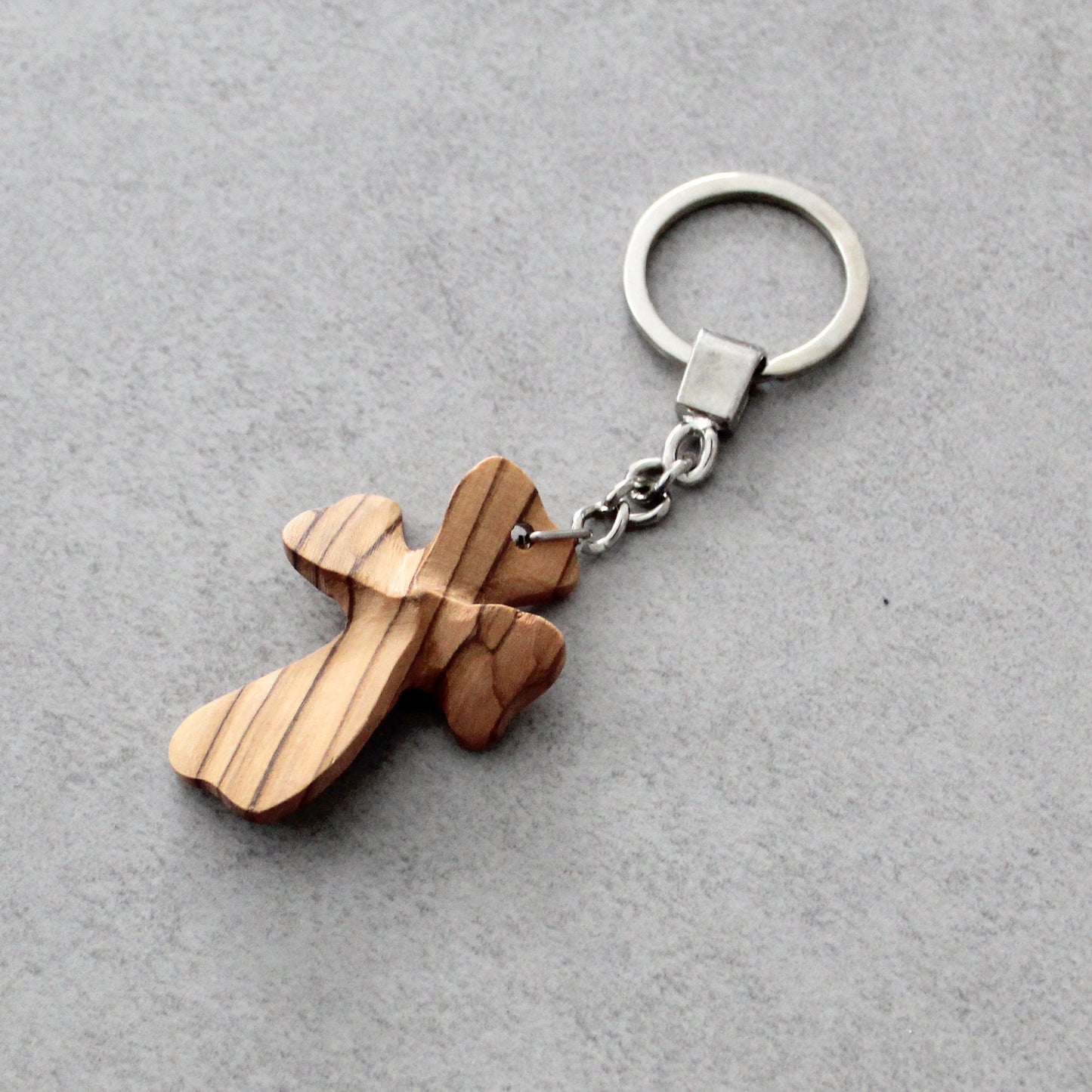 Two Olive Wood Cross Keychains - Christian Keychain Carved Made in Jerusalem Holy Land, Authentic Hand Made Olive Wood Cross Unique Keychain