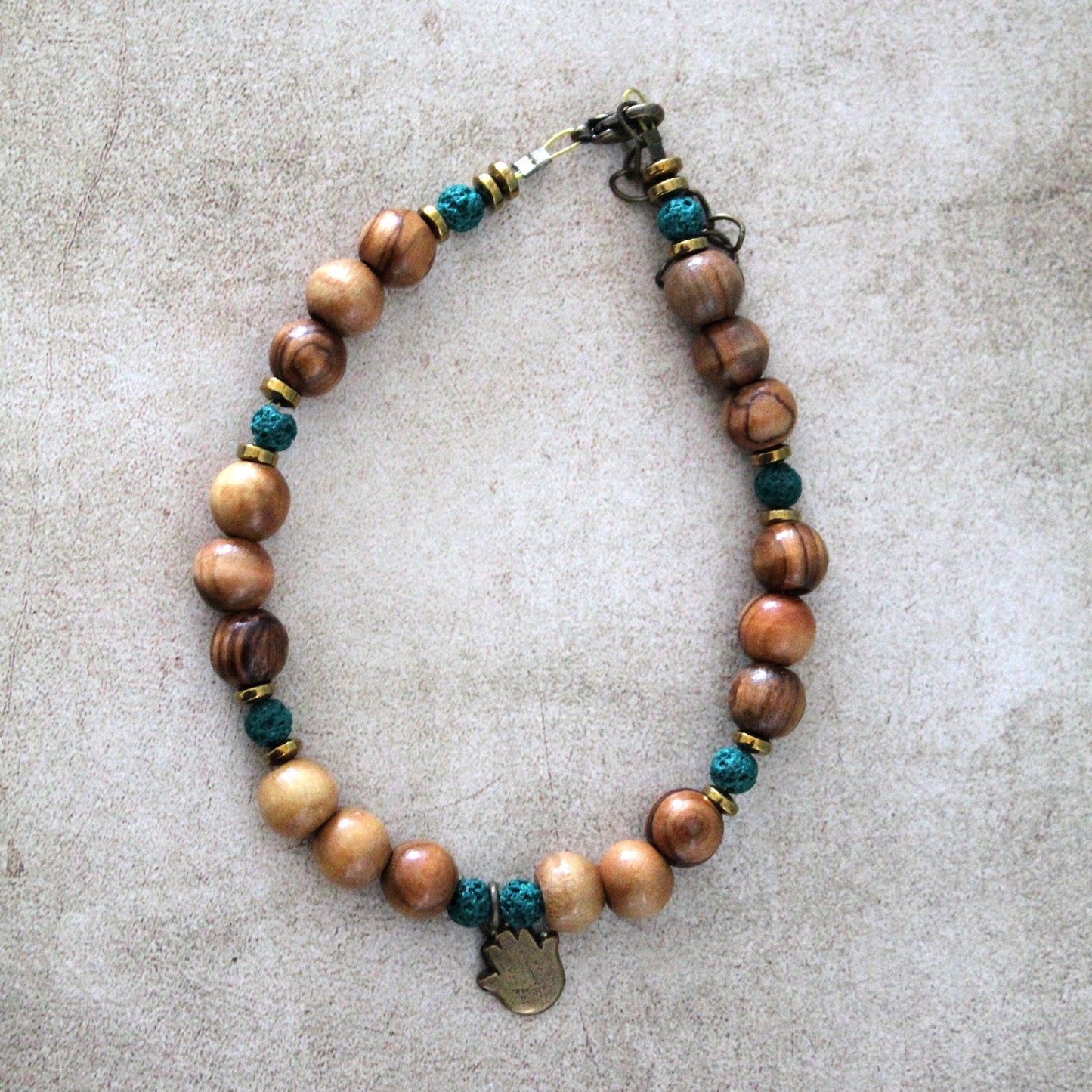 Love's Embrace: Turquoise Chakra Anklet - A Healing Gift for Him and Her, Handcrafted with Olive Wood and Lava Beads, Made in Israel