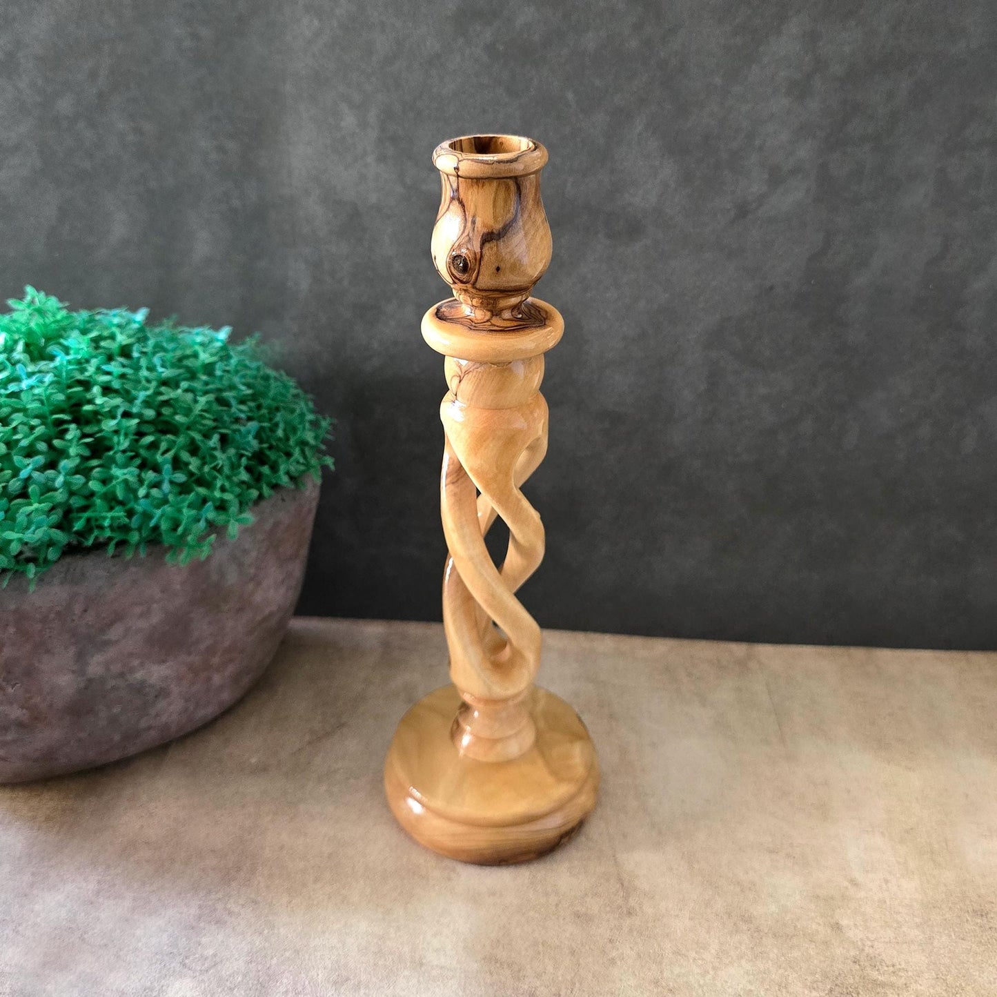 7.4" Olive Wood Candle Holder, Table Decoration, Candlestick, Wedding Candles Holder, Candle Centerpiece