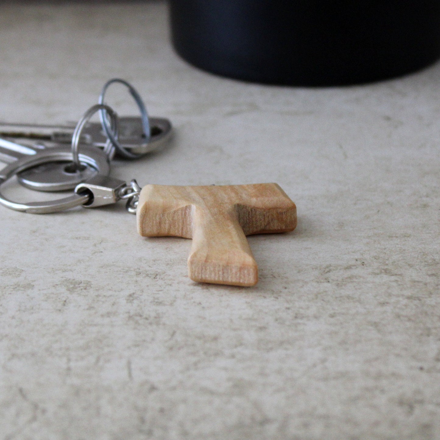 Two Handmade Tau Cross Keychain, Olive Wood Christian Keychain, Made in Jerusalem Holy Land, Wooden Cross Unique Keychain Gift