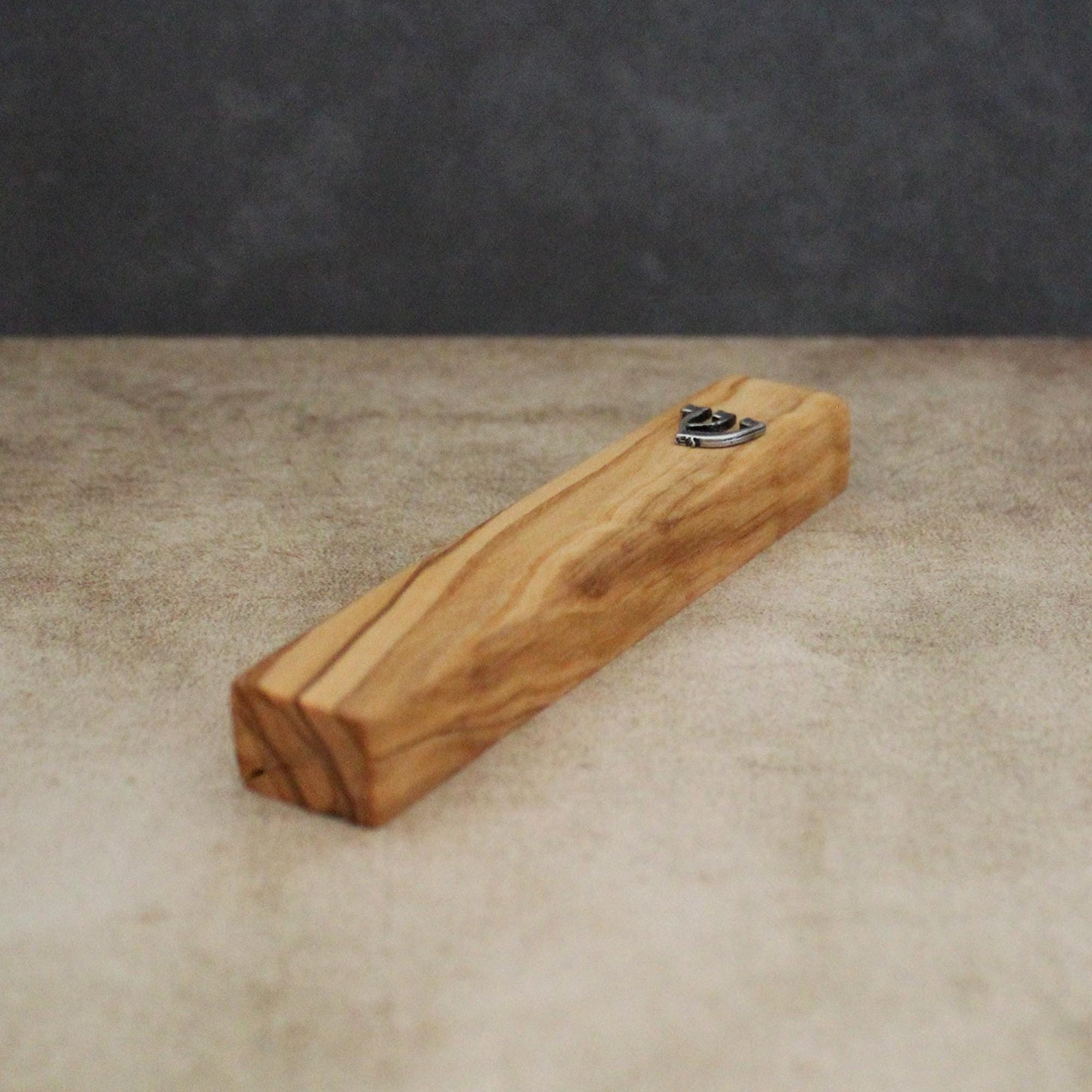 12cm / 4.7" Olive Wood Mezuzah Case from Jerusalem With the Letter "SHIN" in Silver, Gift for Jewish Housewarming, Scroll Up to 10cm / 3.93"