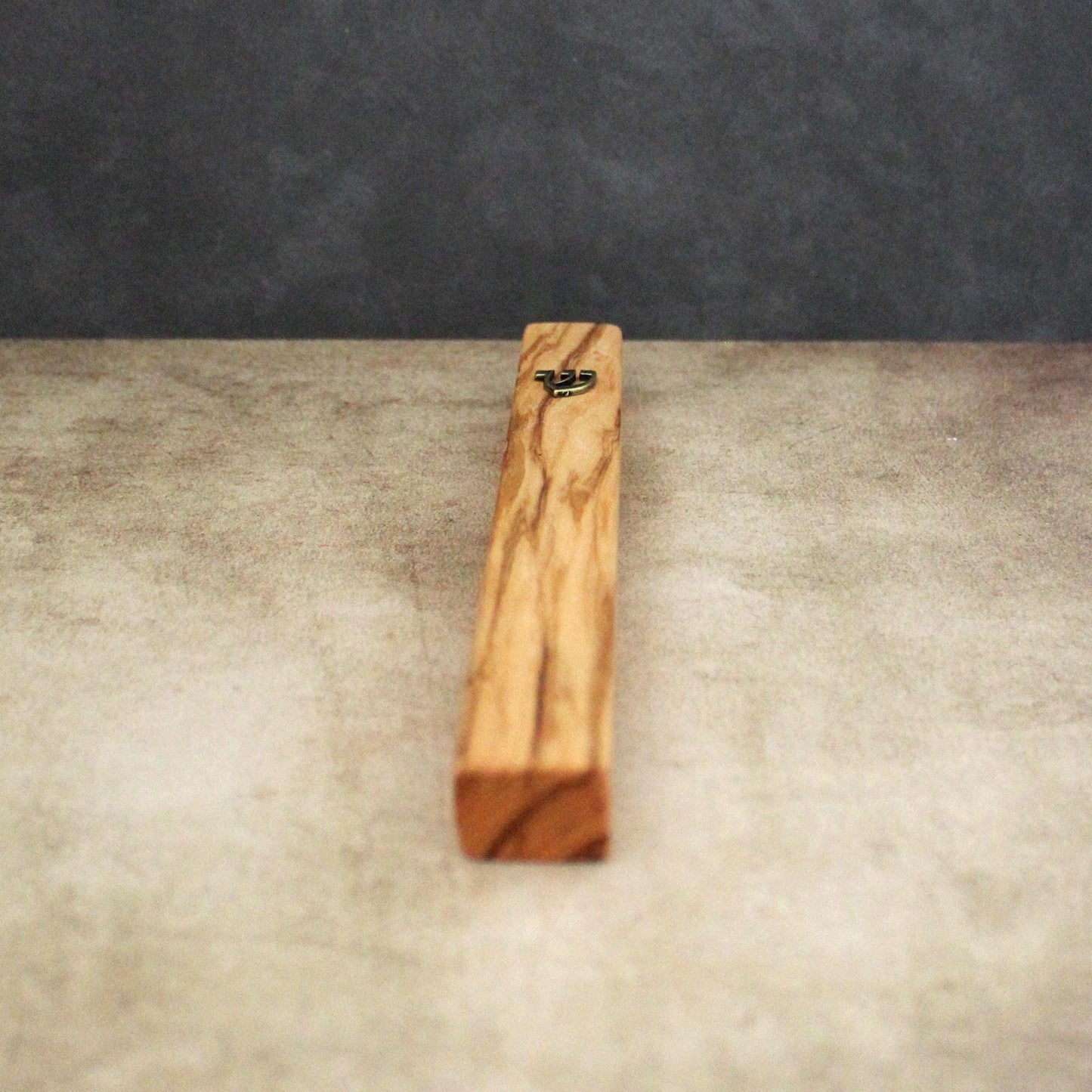 17cm / 6.69" Olive Wood Mezuzah Case from Jerusalem With the Letter "SHIN" in Bronze, Gift for Jewish Housewarming, Scroll Up to 15cm / 5.9"