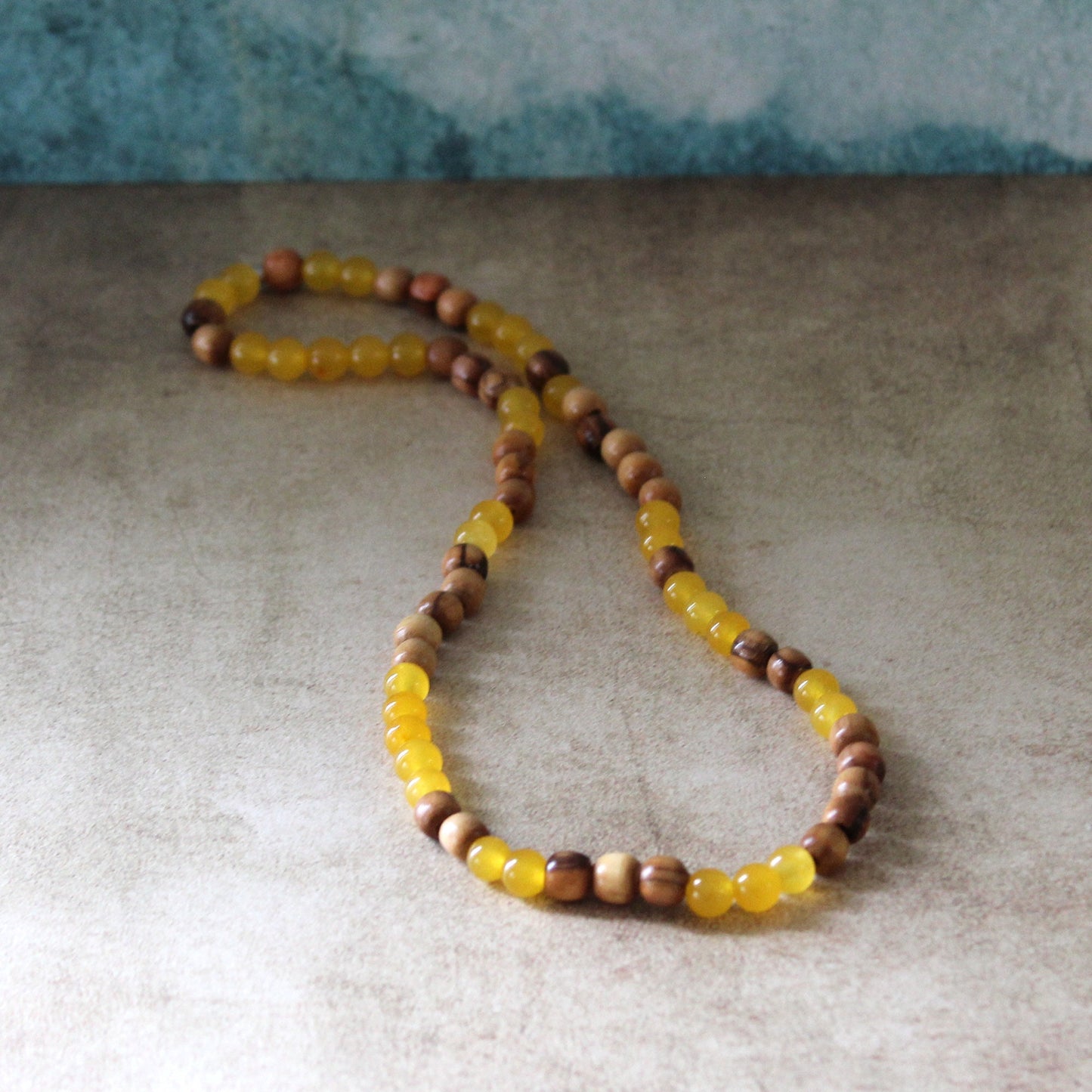 Earthy Double-Strand Stretch Bracelet, Olive Wood and yellow Jade Beads