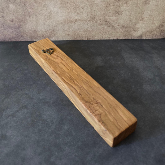 8.6" / 22cm Handcrafted Olive Wood Mezuzah - Bronze Shin Detail - Sacred Jewish Home Protection - Rosh Hashanah Holiday Gift