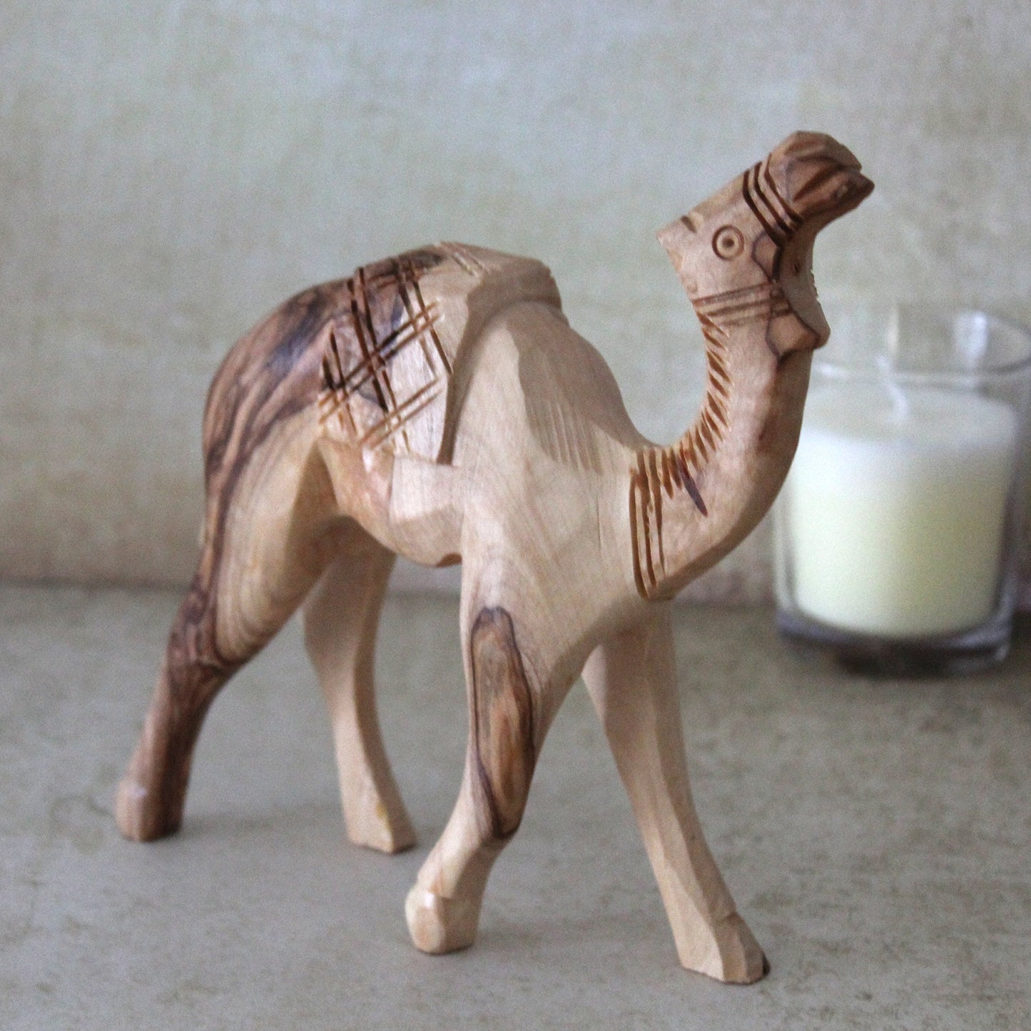 Olive Wood Camel Statue Hand Carved in Holy Land Figurine. Hand Made in Holy Land Jerusalem, 2.5x14 centimeters