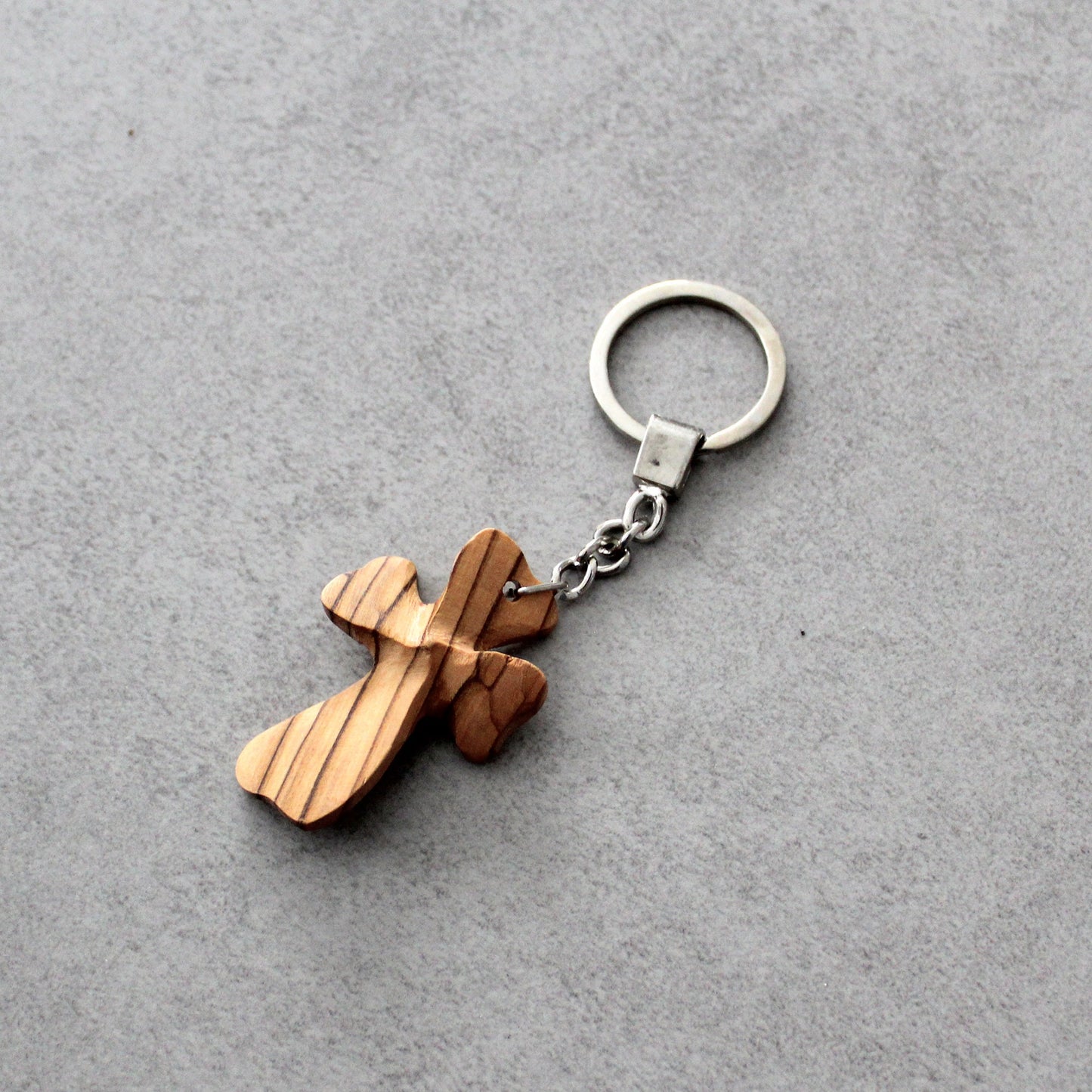 Two Olive Wood Cross Keychains - Christian Keychain Carved Made in Jerusalem Holy Land, Authentic Hand Made Olive Wood Cross Unique Keychain