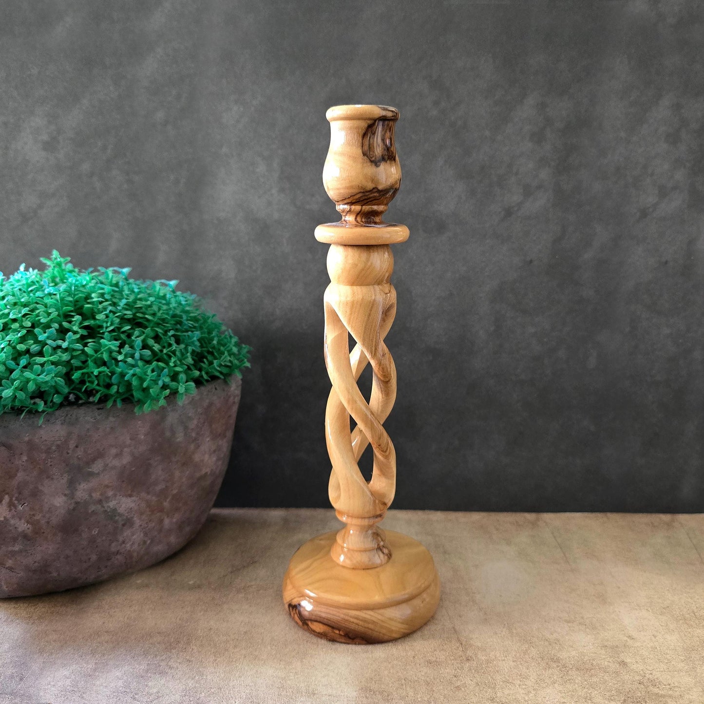 7.4" Olive Wood Candle Holder, Table Decoration, Candlestick, Wedding Candles Holder, Candle Centerpiece