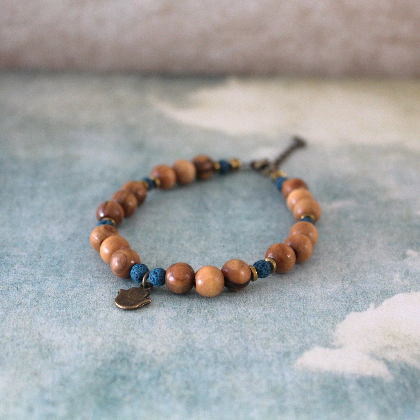 Blue Lava Beads Volcanic Round Bracelet, Hamsa Bracelet for Healing, Unisex Bracelet