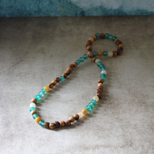 Earthy Double-Strand Stretch Bracelet, Olive Wood & A Beautiful Combination of Jade Beads
