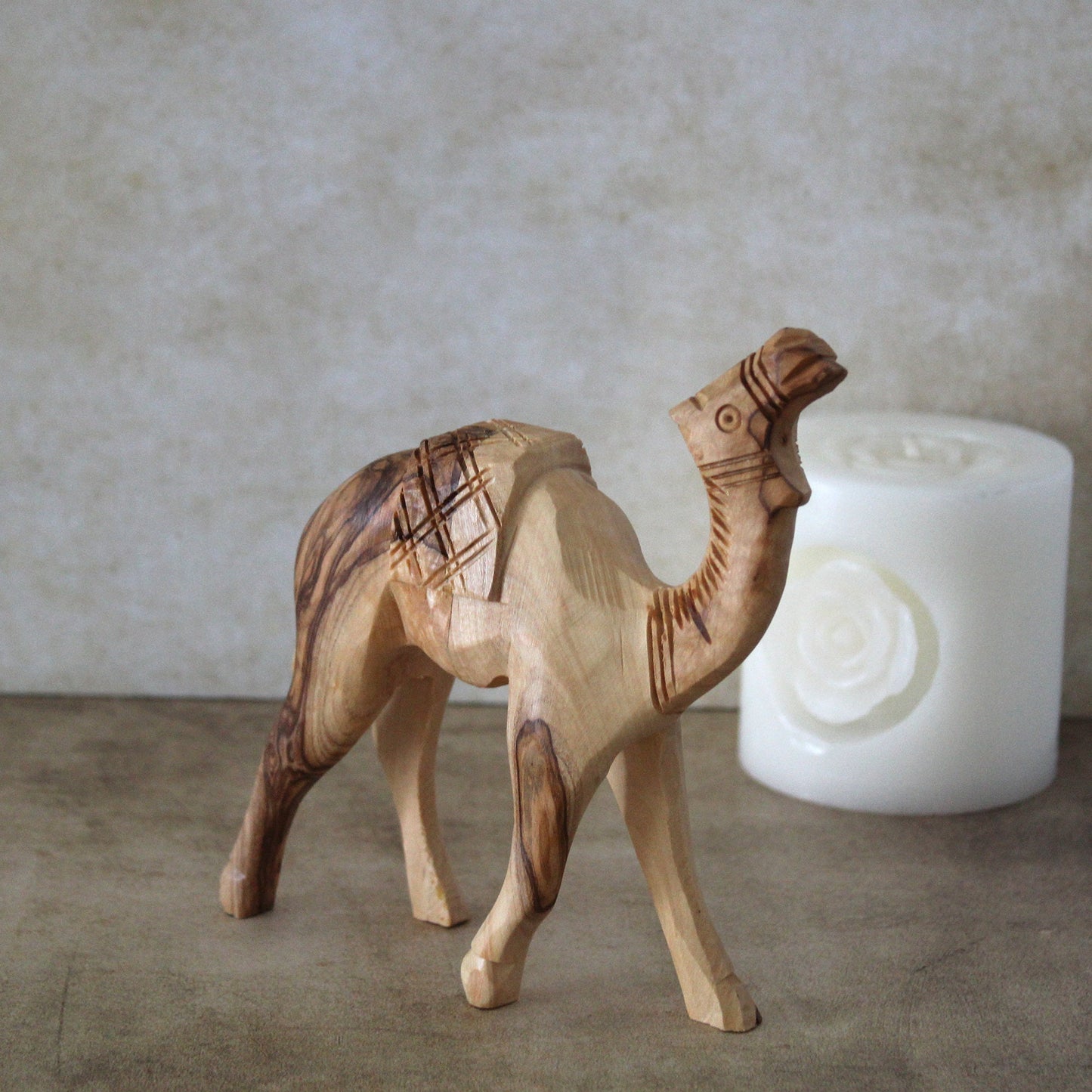 Olive Wood Camel Statue Hand Carved in Holy Land Figurine. Hand Made in Holy Land Jerusalem, 2.5x14 centimeters