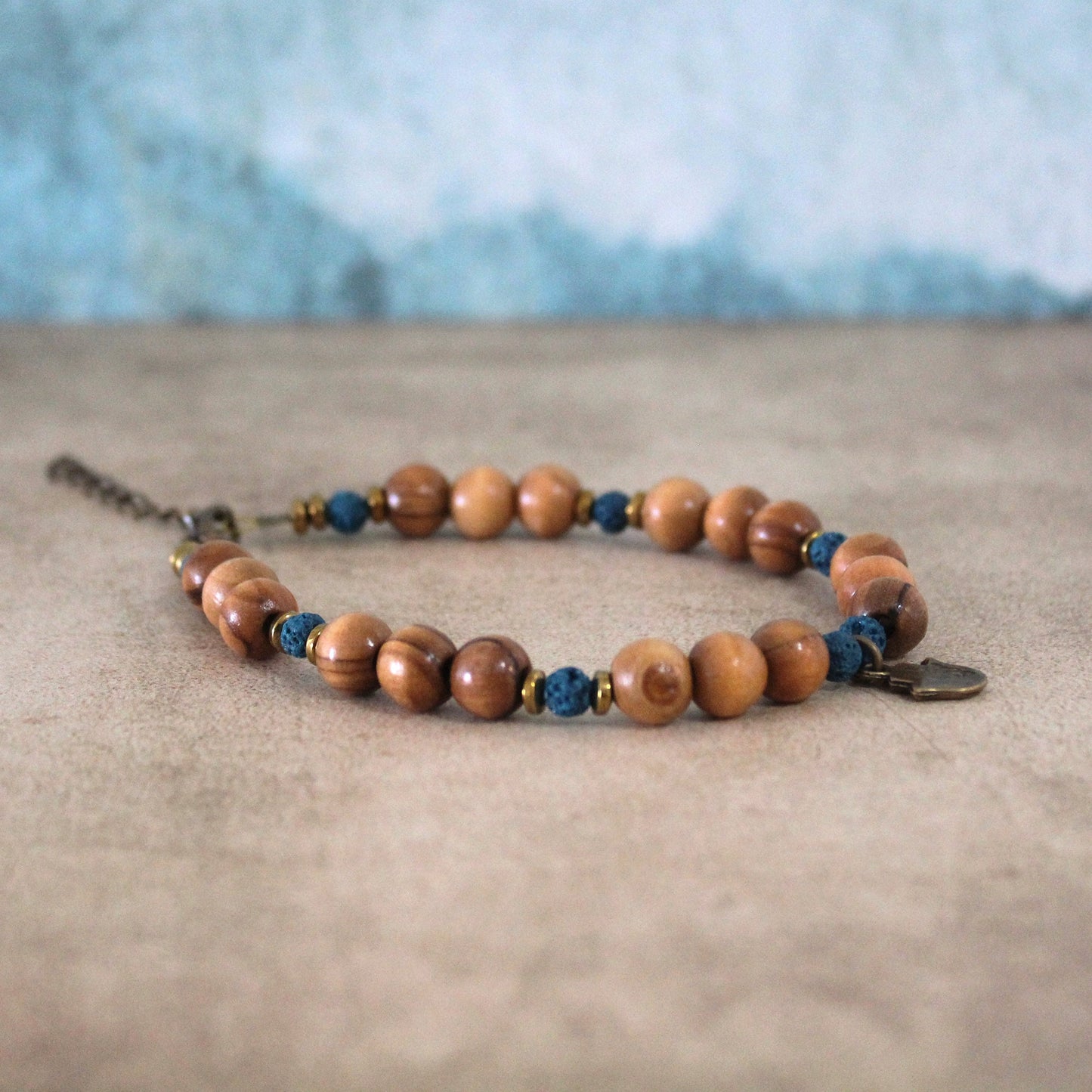 Blue Lava Beads Volcanic Round Bracelet, Hamsa Bracelet for Healing, Unisex Bracelet