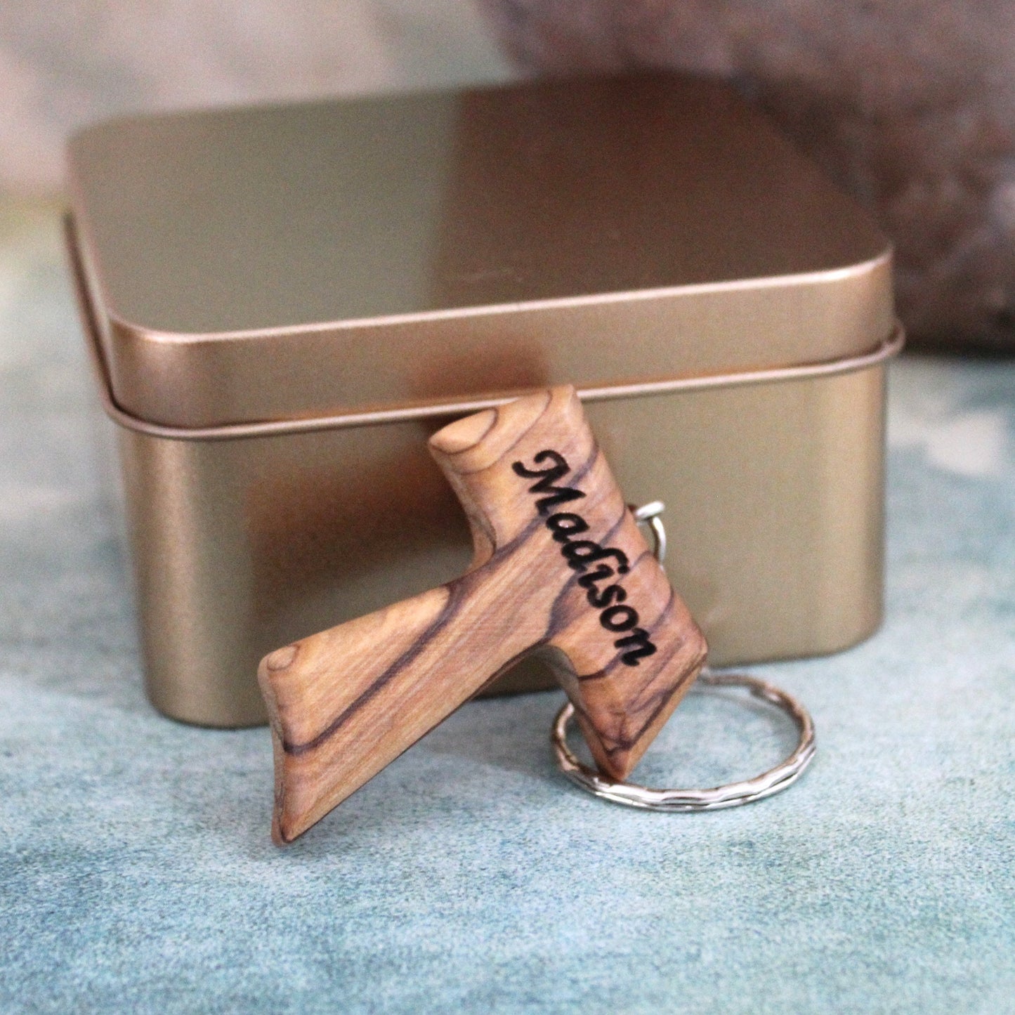 Personalized Handmade Tau Cross Keychain, Olive Wood Christian Keychain, Made in Jerusalem Holy Land, Wooden Cross Unique Keychain Gift