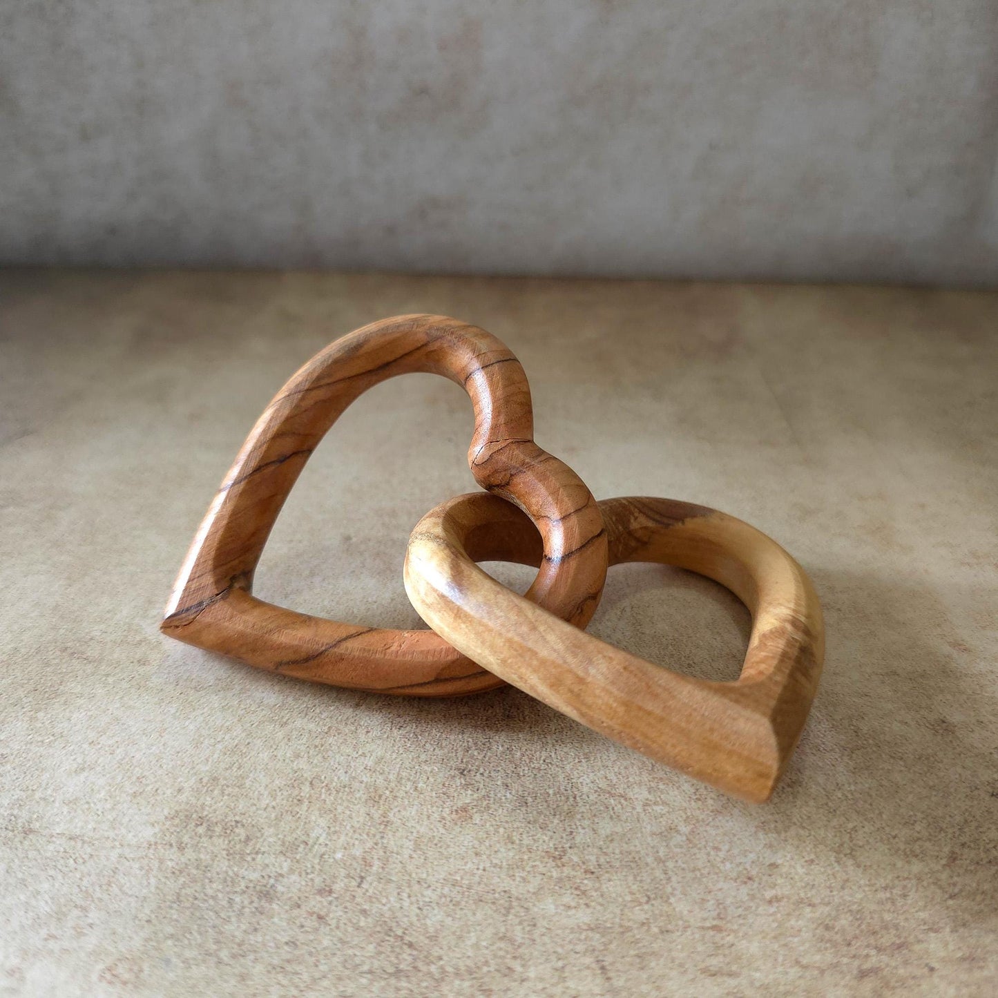 Get Two 2.7" Olive Wood Interlocking Hearts, Gifts for Her, Girlfriend, Boyfriend, Couples, Engagement, Wedding Gift, Valentine’s Day Gift