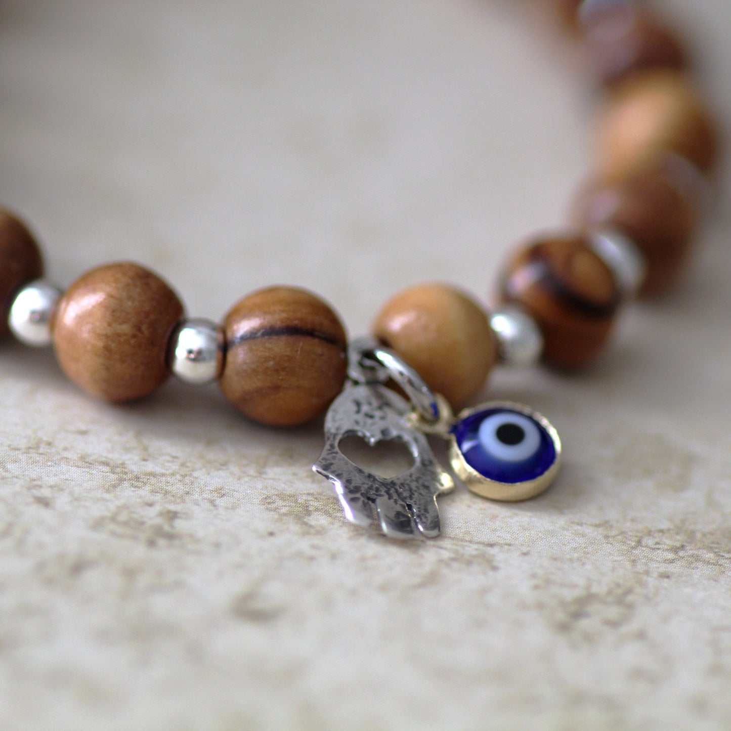 Sacred Symmetry: Vintage Filigree Hamsa Bracelet with Sterling Steel Hand and Evil Eye Amulet for Protection, Handcrafted Jewish Jewelry