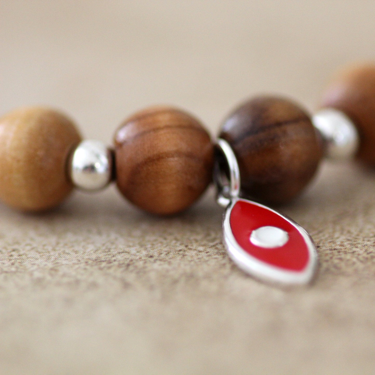 Handcrafted 925 Silver and Olive Beads Fish Bracelet - Vibrant Red Unisex Jewelry