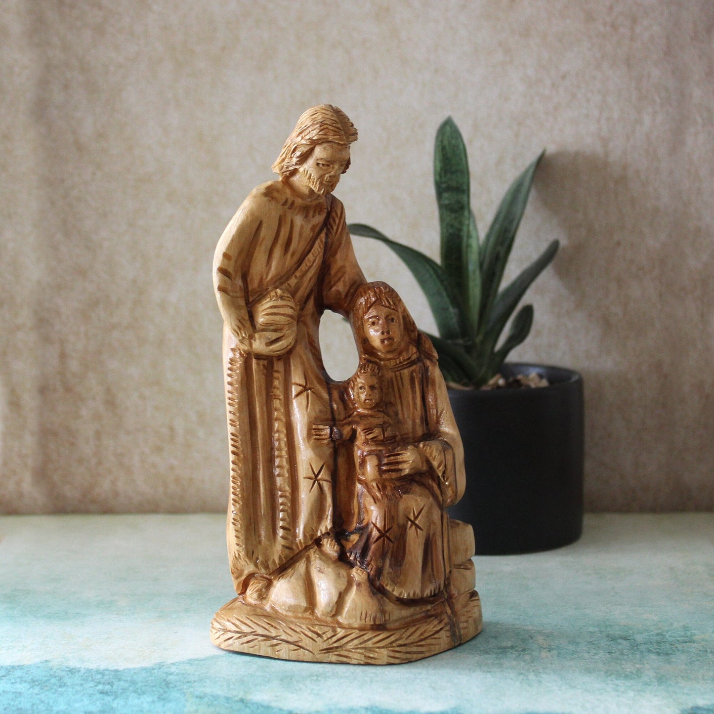 Olive Wood Sculpture of the Holy Family, Josef, Virgin Mary & Jesus, Perfect Religious Gift, Housewarming Gift, New Home Gift And Home Decor