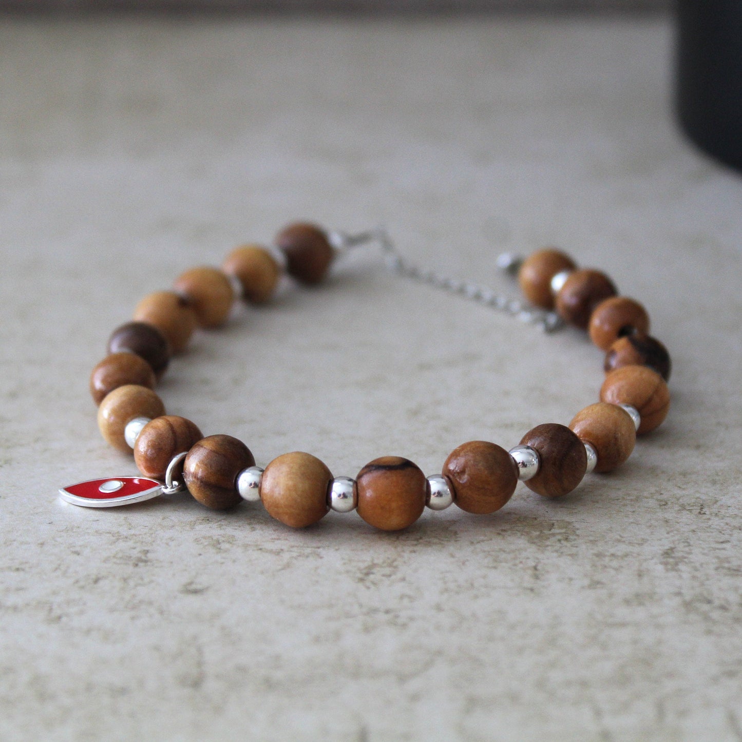 Handcrafted 925 Silver and Olive Beads Fish Bracelet - Vibrant Red Unisex Jewelry