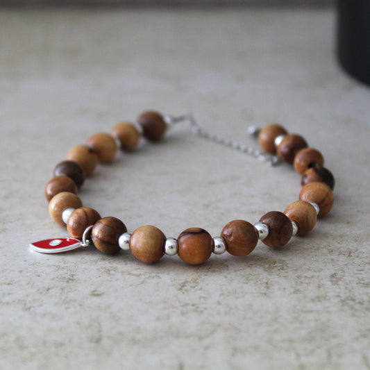 Handcrafted 925 Silver and Olive Beads Fish Bracelet - Vibrant Red Unisex Jewelry