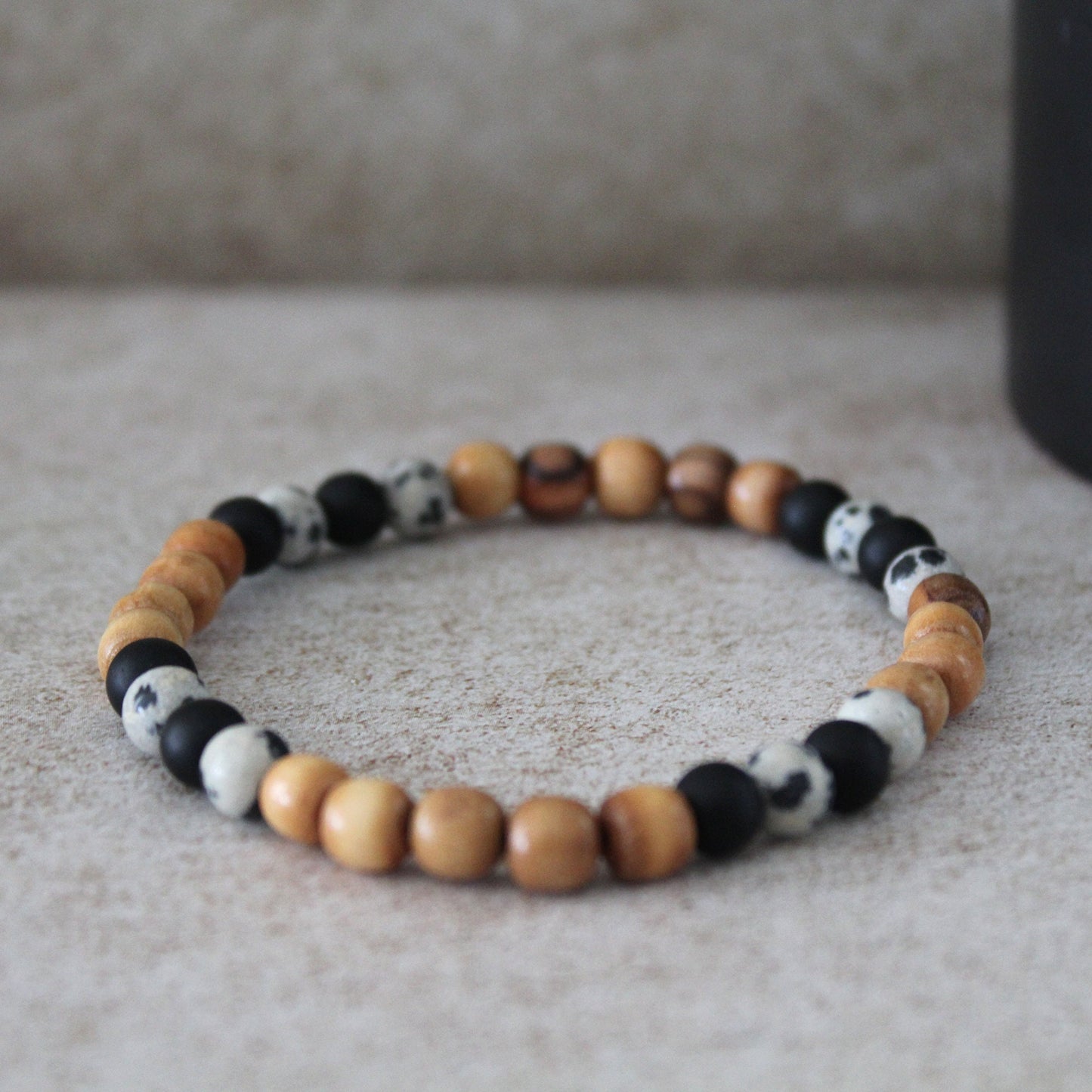 Dalmatian Jasper Protection Bracelet with Olive Wood Beads - Handcrafted Hebrew Unisex Jewelry