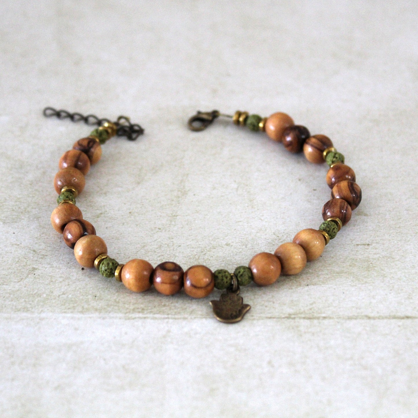 Divine Love Unleashed: Volcanic Stone Bracelet for Couples | Round Olive Wood Beaded Meditation and Healing Unisex Gift