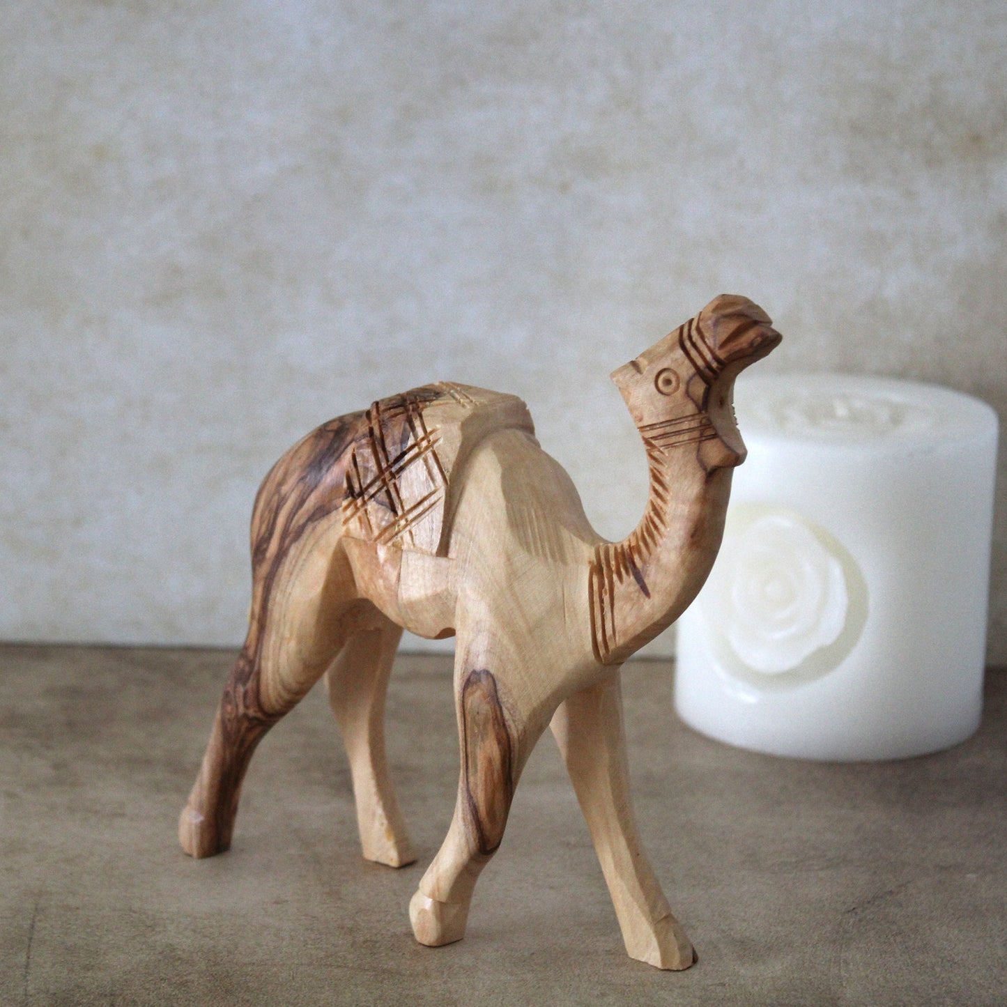 Olive Wood Camel Statue Hand Carved in Holy Land Figurine. Hand Made in Holy Land Jerusalem, 2.5x14 centimeters