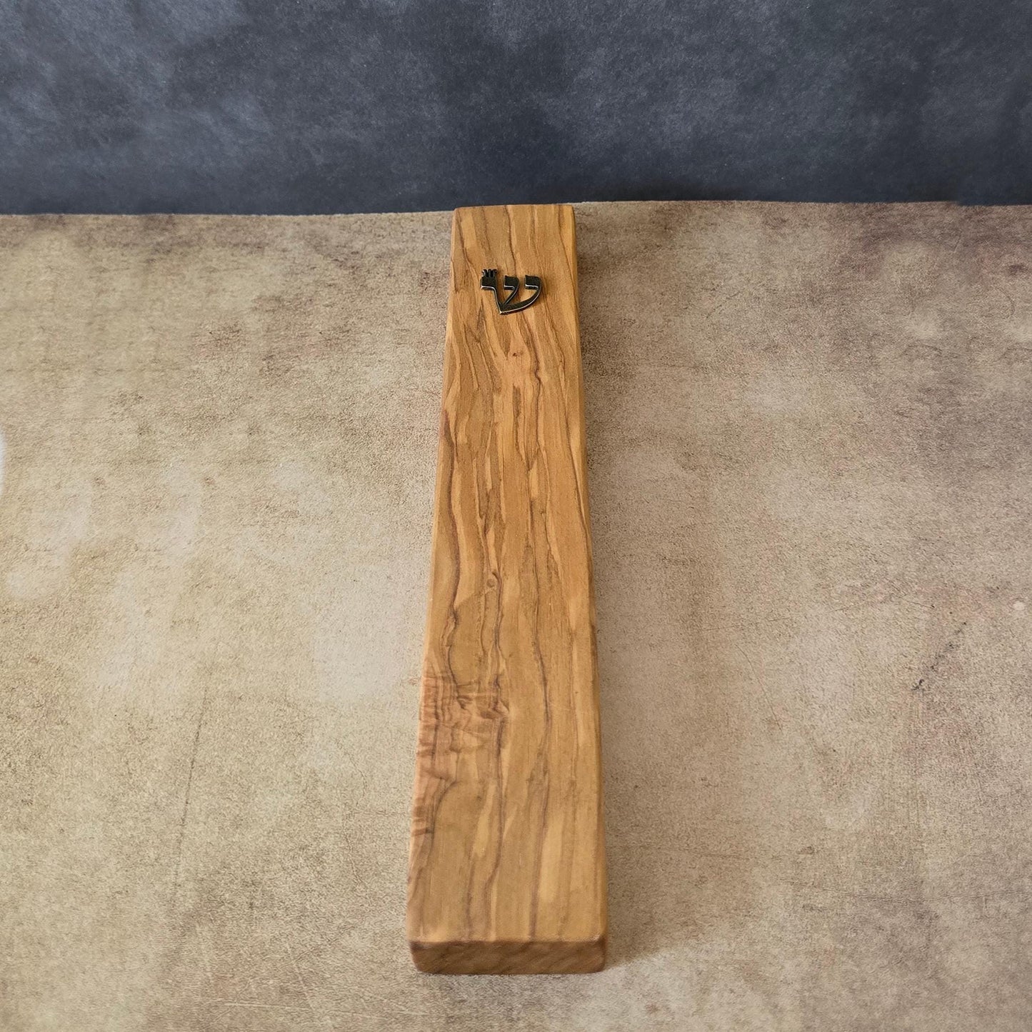 8.6" / 22cm Handcrafted Olive Wood Mezuzah - Bronze Shin Detail - Sacred Jewish Home Protection - Rosh Hashanah Holiday Gift