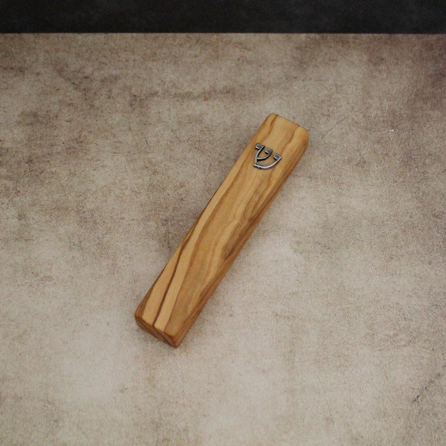 12cm / 4.7" Olive Wood Mezuzah Case from Jerusalem With the Letter "SHIN" in Silver, Gift for Jewish Housewarming, Scroll Up to 10cm / 3.93"