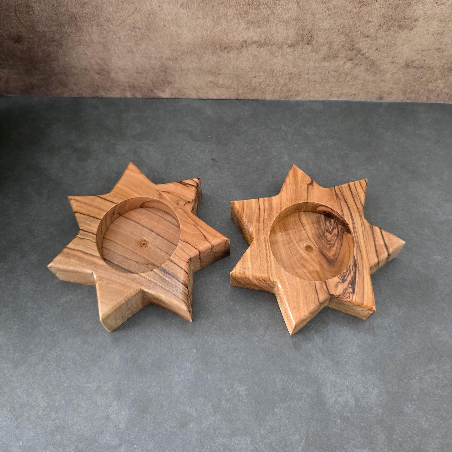 Pair of Handmade 7 Point Star Tealight Holders, Wooden Candle Holders, Hand Crafted Olive Wood Candle Holders, Hand Made Gift Home Decor