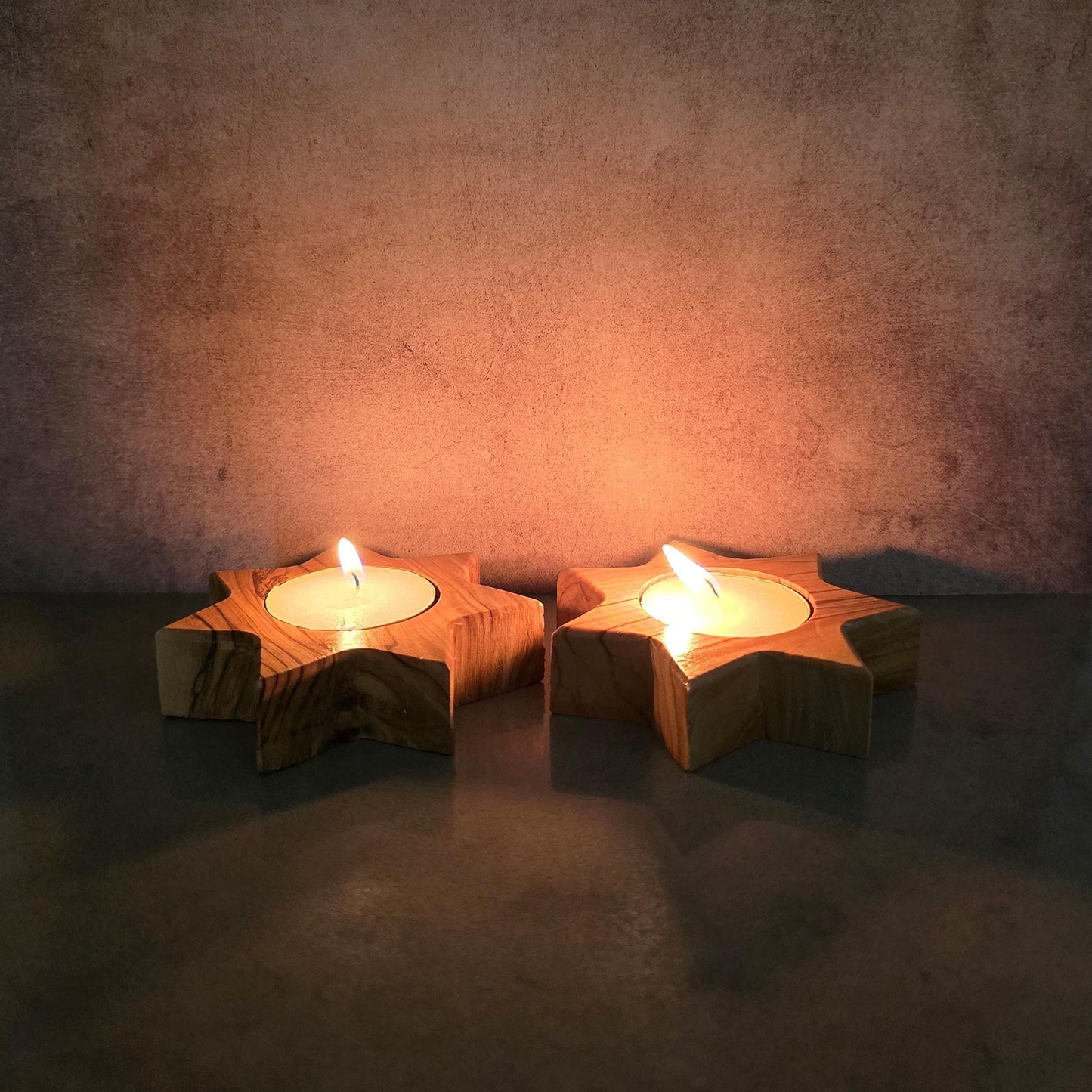 Pair of Handmade 7 Point Star Tealight Holders, Wooden Candle Holders, Hand Crafted Olive Wood Candle Holders, Hand Made Gift Home Decor