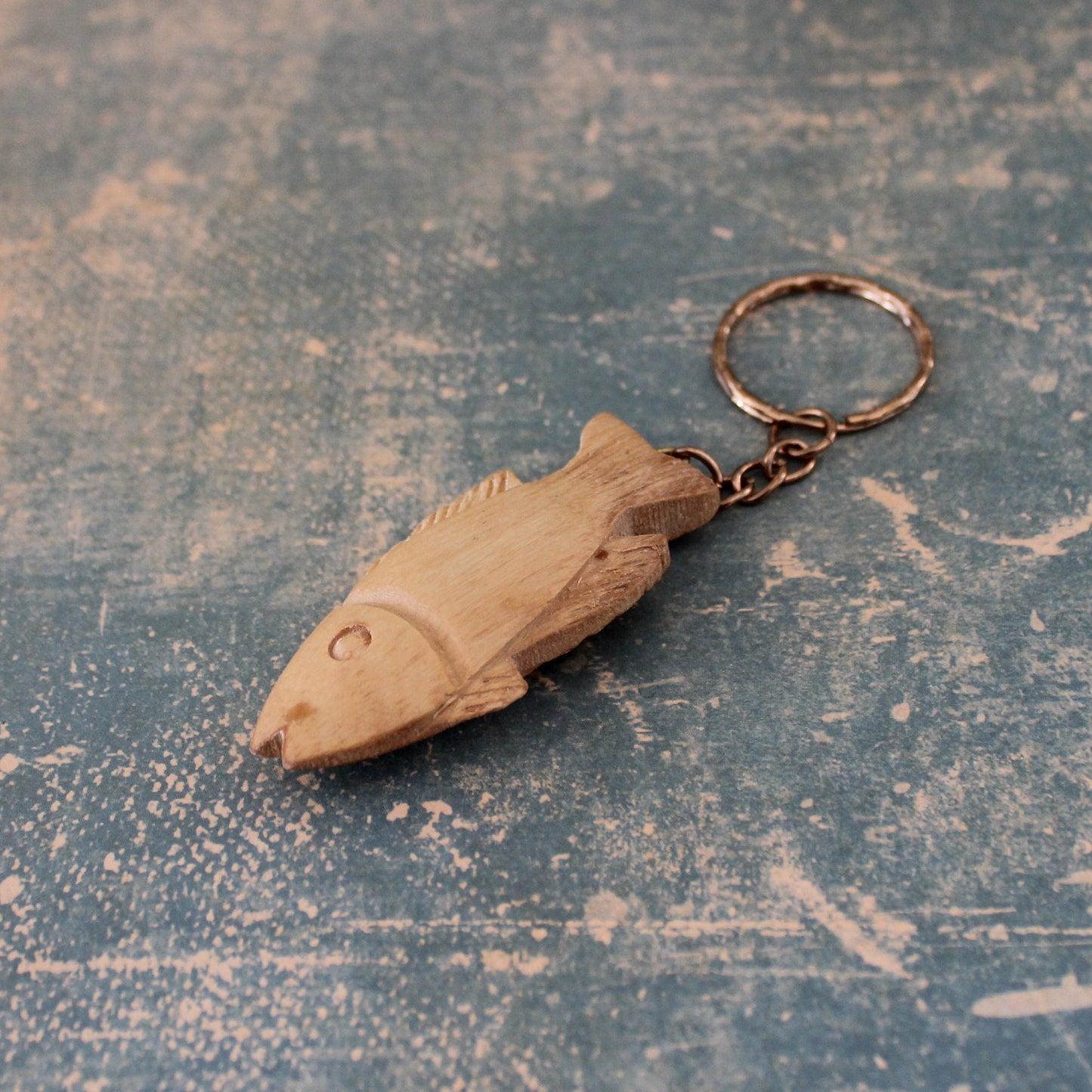 Two Wooden Fish Keychain, Olive Wood Fish Keychain, Fish Keyring for Luck, Handmade Olive Wood Keychain Carved Made in Jerusalem Holy Land