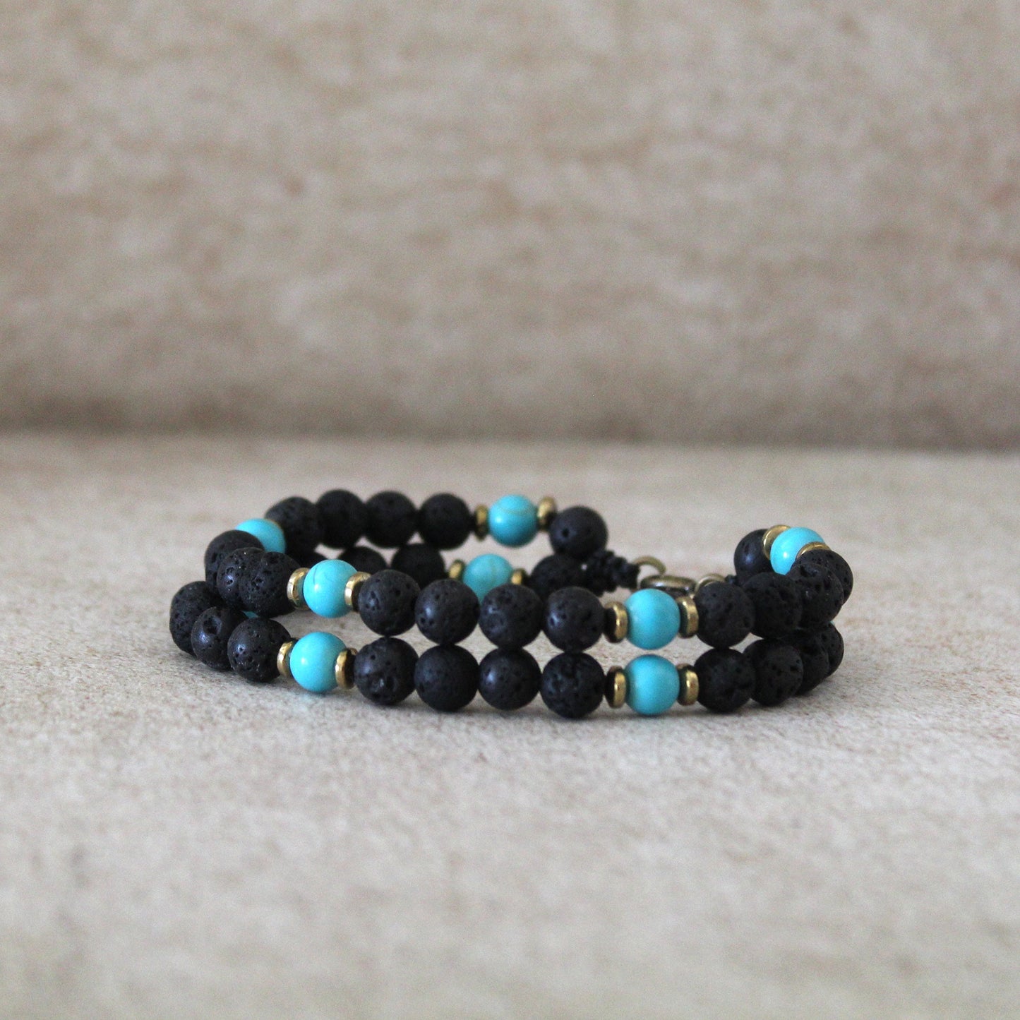 Men’s Double Bracelet Black Bracelet Lava Stone and Turquoise Beads Bracelet Gemstone Bracelet Onyx Bracelet Beaded Bracelet Black Bracelet.